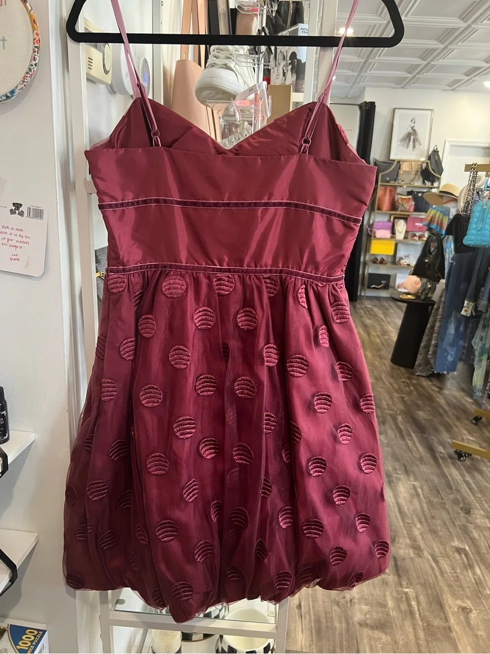 Betsey Johnson vintage Burgundy Velvet Dot Spaghetti Strap Party Dress NWT